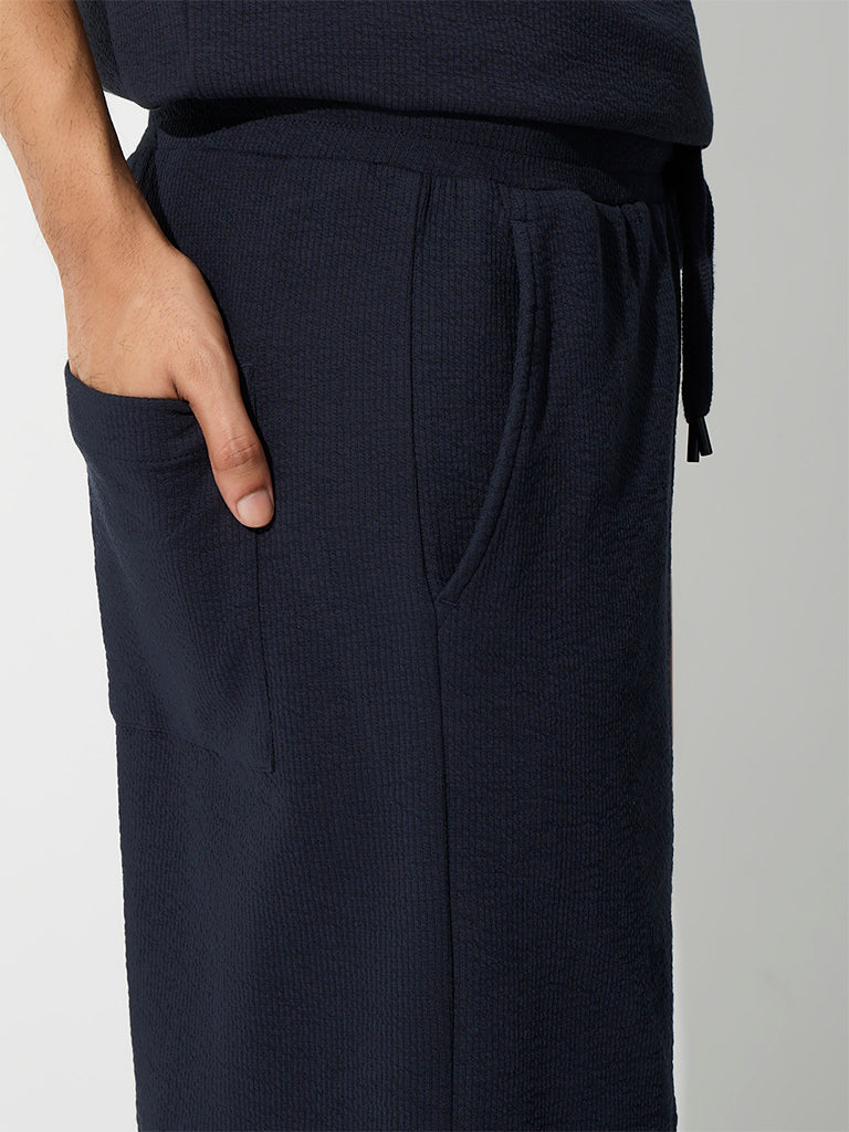 Nuoflexx Navy Relaxed-Fit Mid-Rise Cotton-Blend Shorts