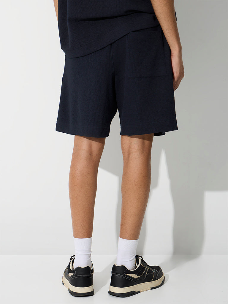 Nuoflexx Navy Relaxed-Fit Mid-Rise Cotton-Blend Shorts