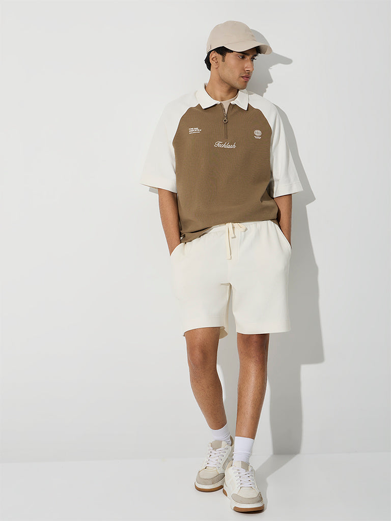 Nuoflexx Off-White Relaxed-Fit Cotton-Blend Mid-Rise Shorts