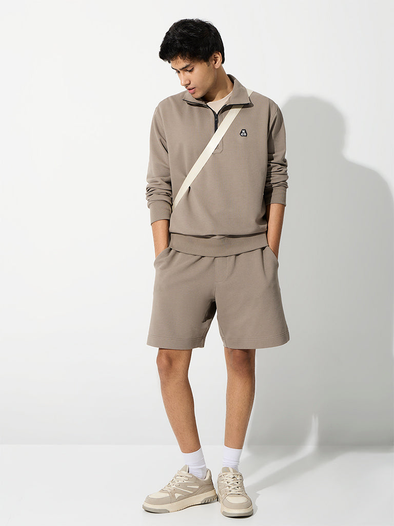 Nuoflexx Taupe Patch-Detail Relaxed-Fit Cotton-Blend Sweatshirt