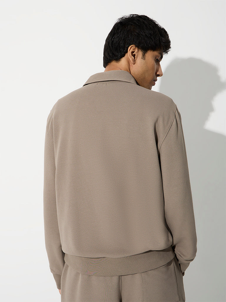 Nuoflexx Taupe Patch-Detail Relaxed-Fit Cotton-Blend Sweatshirt