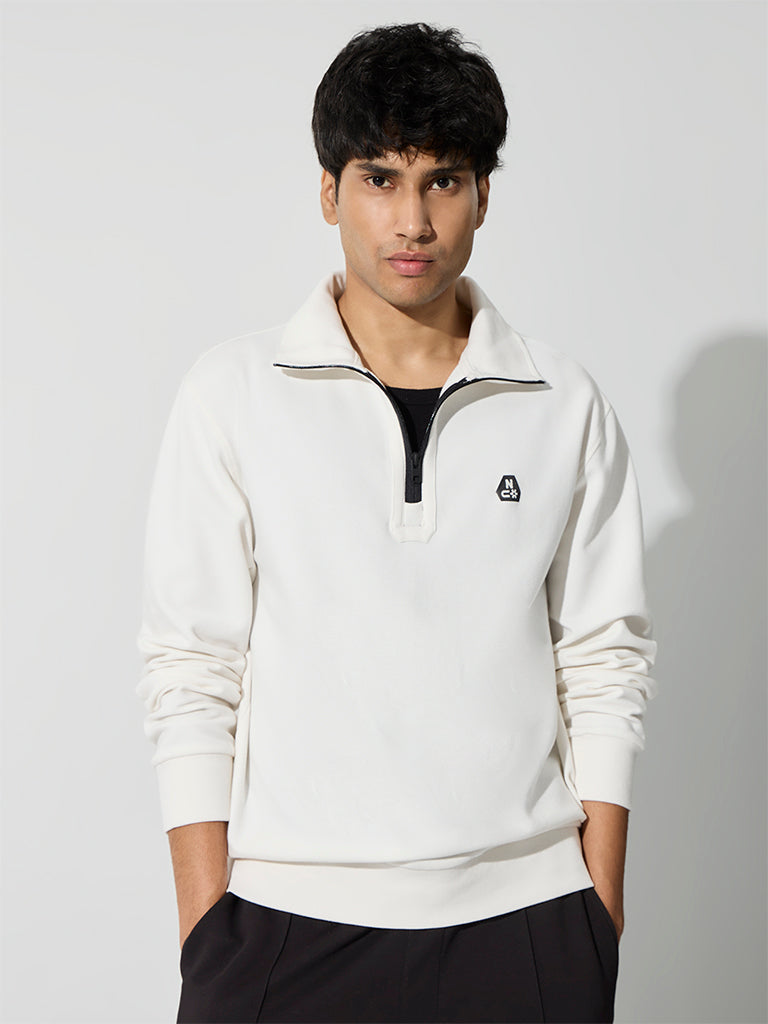 Nuoflexx Off-White Logo-Detail Relaxed-Fit Cotton-Blend Sweatshirt