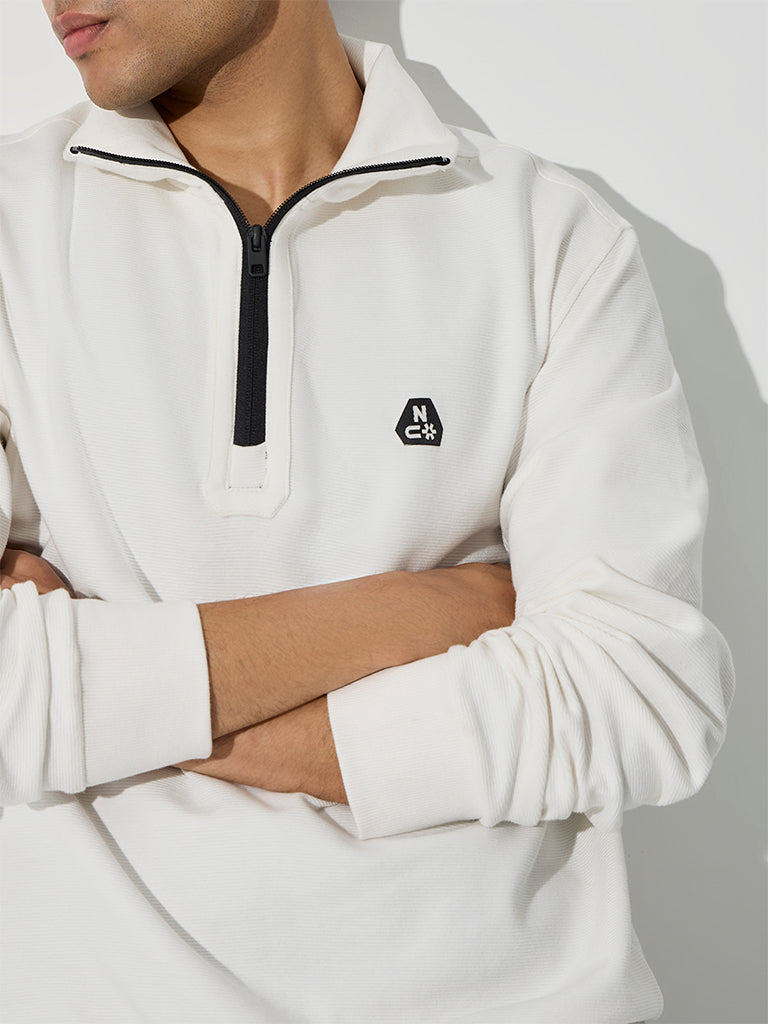 Nuoflexx Off-White Logo-Detail Relaxed-Fit Cotton-Blend Sweatshirt