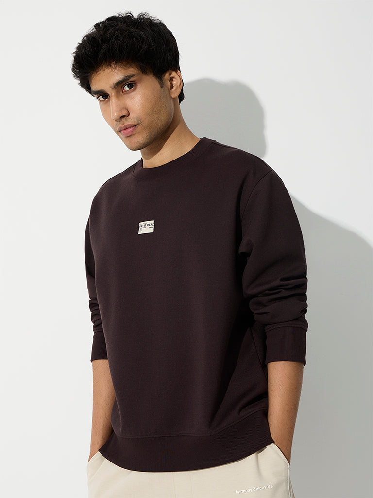 Nuoflexx Dark Brown Patch-Detail Relaxed-Fit Sweatshirt