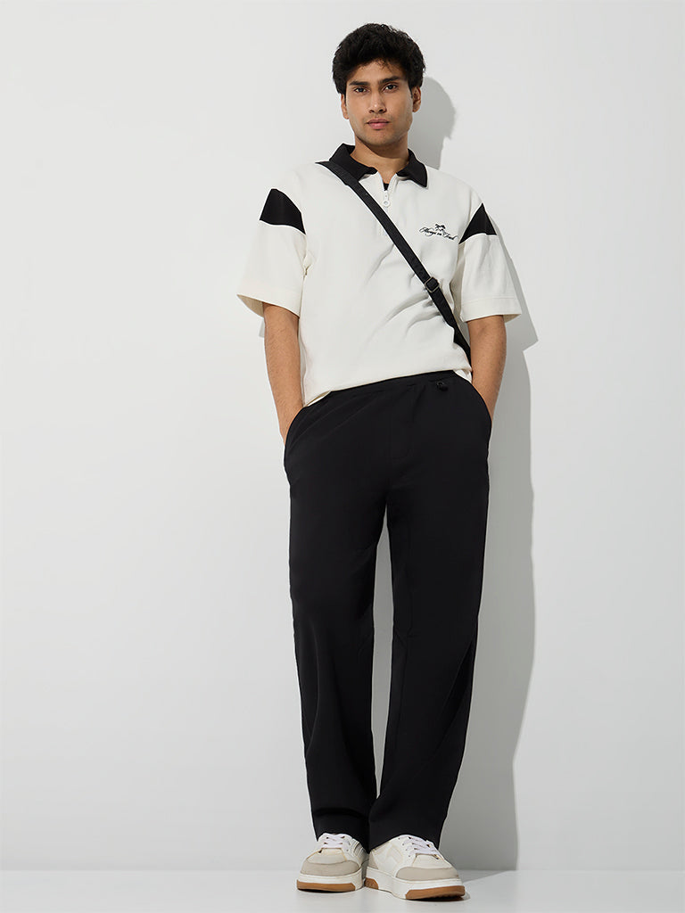 Nuoflexx Black Relaxed-Fit Mid-Rise Track Pants