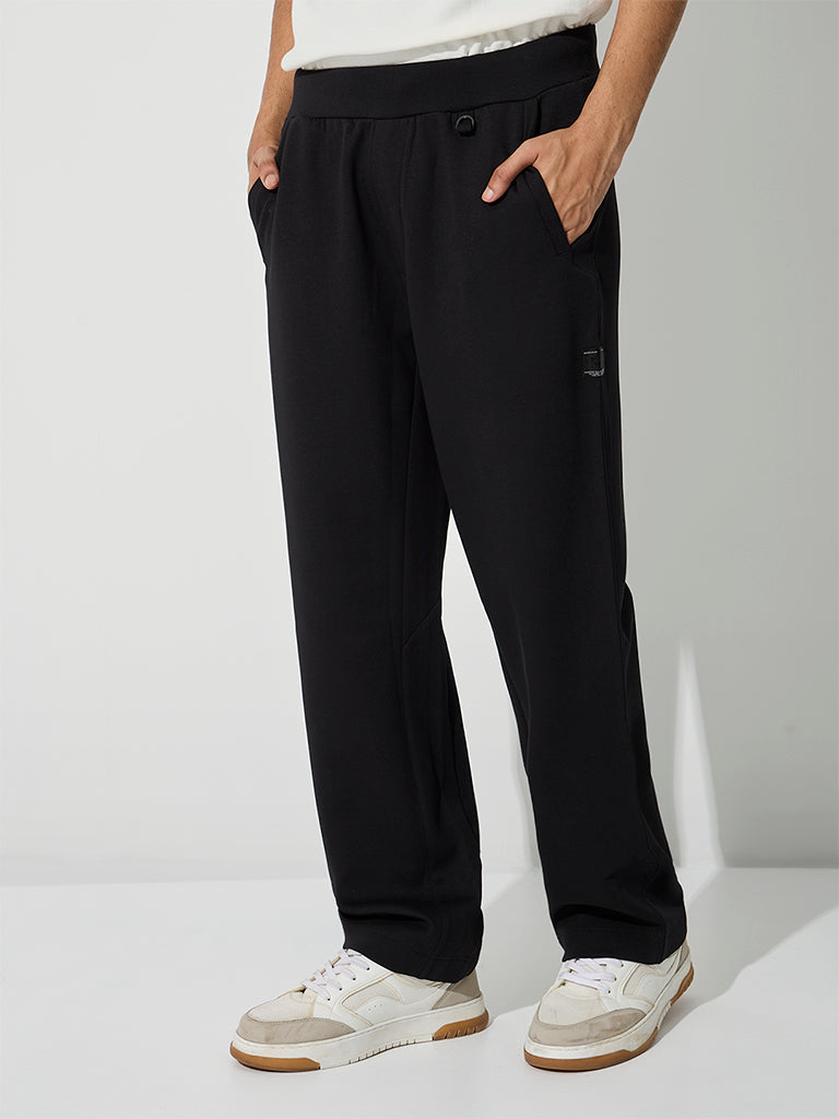 Nuoflexx Black Relaxed-Fit Mid-Rise Track Pants
