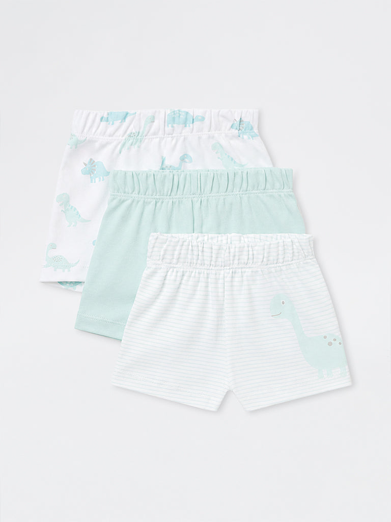 HOP Baby Boys Multicolour Dinosaur Printed Cotton Shorts - Pack of 3