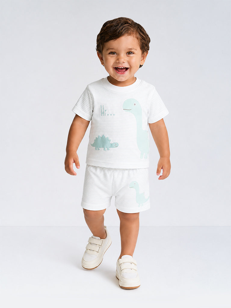 HOP Baby Boys Multicolour Dinosaur Printed Cotton Shorts - Pack of 3