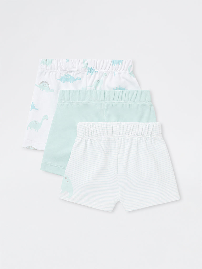 HOP Baby Boys Multicolour Dinosaur Printed Cotton Shorts - Pack of 3