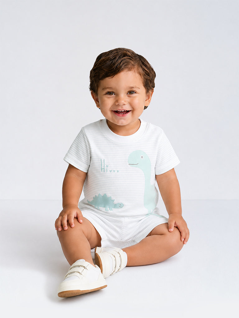 HOP Baby Boys Multicolour Dinosaur Printed Cotton T-Shirts - Pack of 3