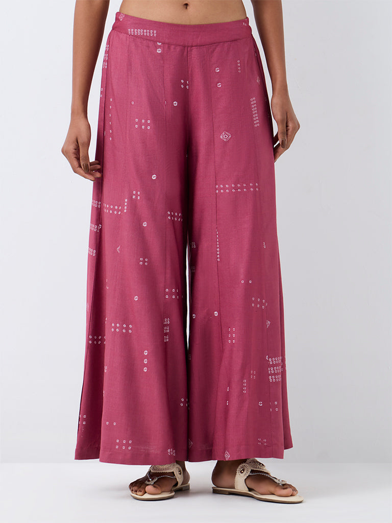 Zuba Pink Bandhani Printed Cotton-Blend  Pants