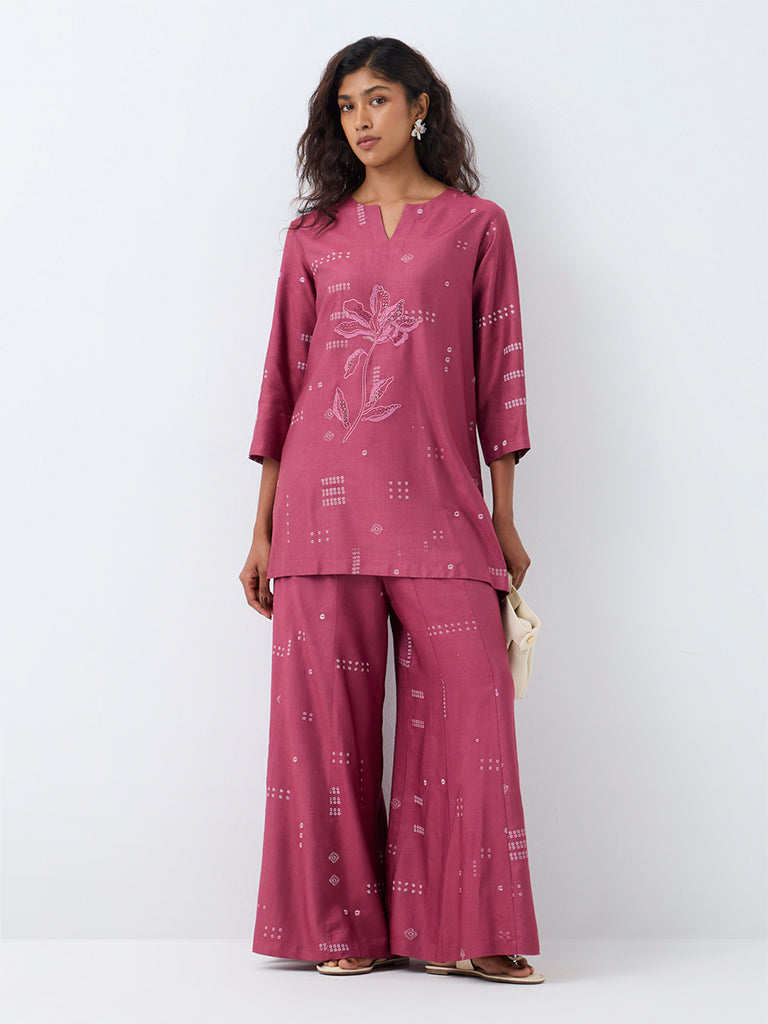 Zuba Pink Bandhani Printed Cotton-Blend  Pants