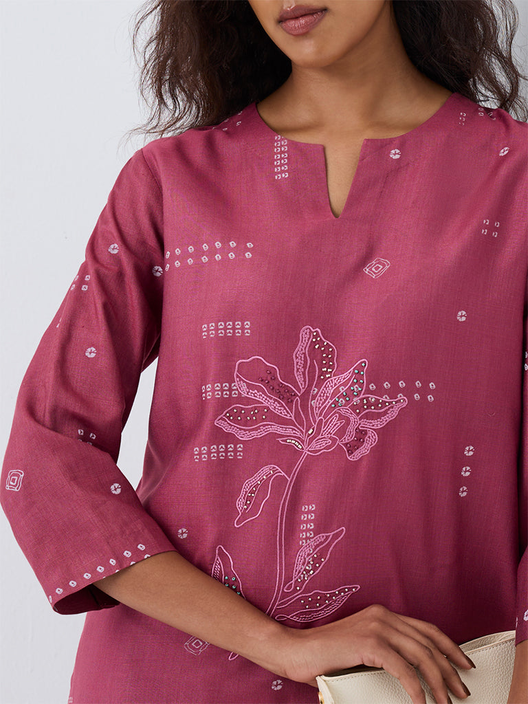 Zuba Pink Bandhani Printed Cotton-Blend Tunic