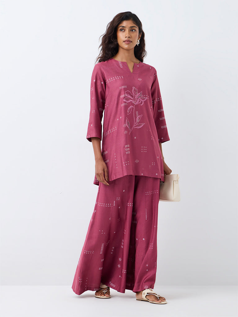 Zuba Pink Bandhani Printed Cotton-Blend Tunic