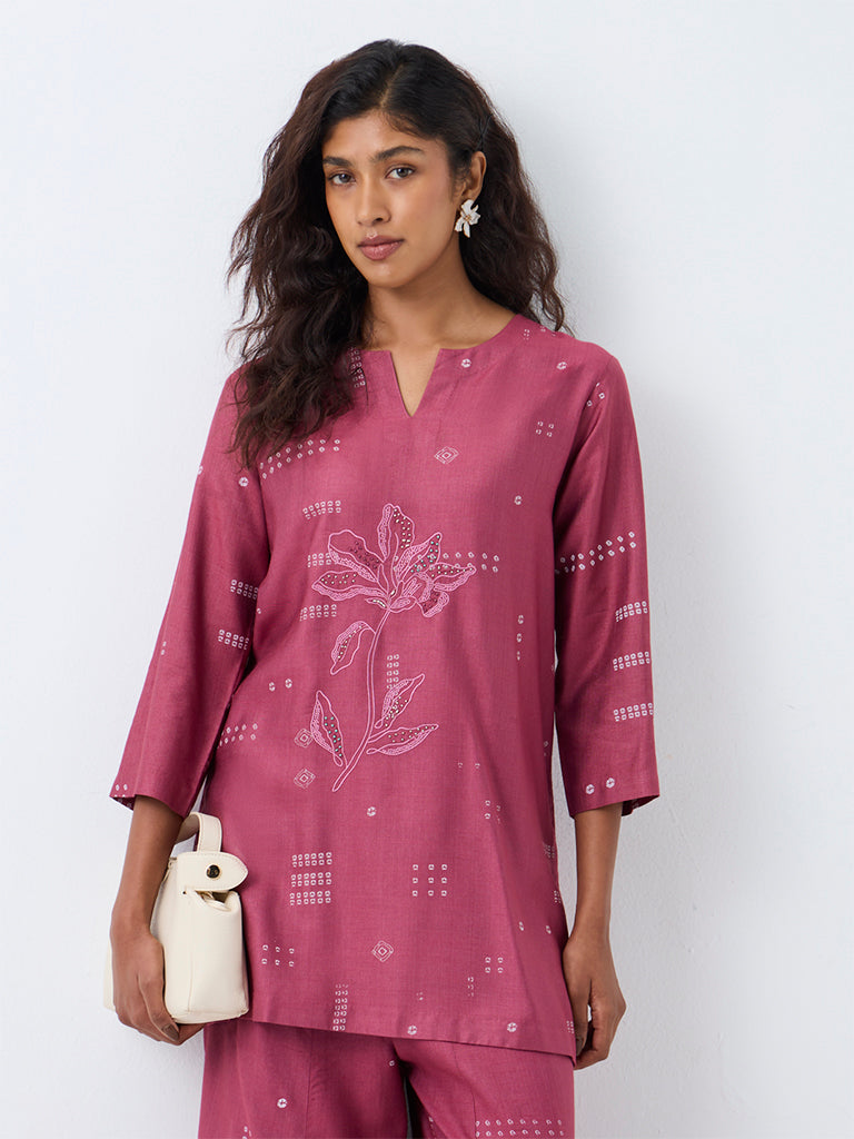 Zuba Pink Bandhani Printed Cotton-Blend Tunic