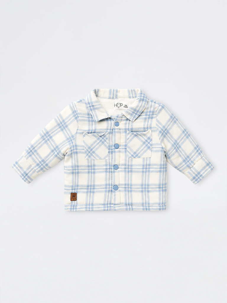 HOP Baby Boys Blue Checkered Cotton Jacket