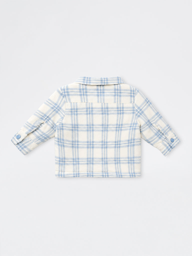 HOP Baby Boys Blue Checkered Cotton Jacket