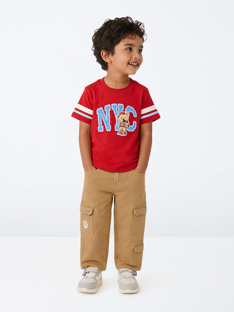 HOP Kids Boys Tan Patch-Detail Cargo Jeans