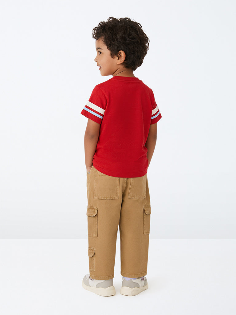 HOP Kids Boys Tan Patch-Detail Cargo Jeans