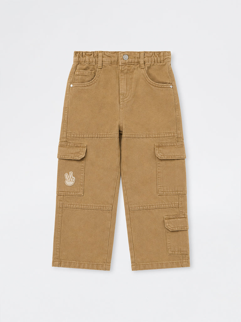 HOP Kids Boys Tan Patch-Detail Cargo Jeans