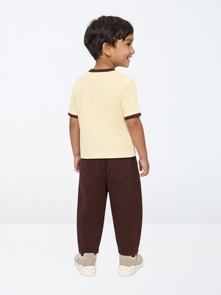 HOP Kids Boys Dark Brown Patch-Detail Barrel-Fit Mid-Rise Jeans