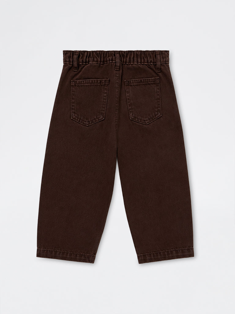HOP Kids Boys Dark Brown Patch-Detail Barrel-Fit Mid-Rise Jeans