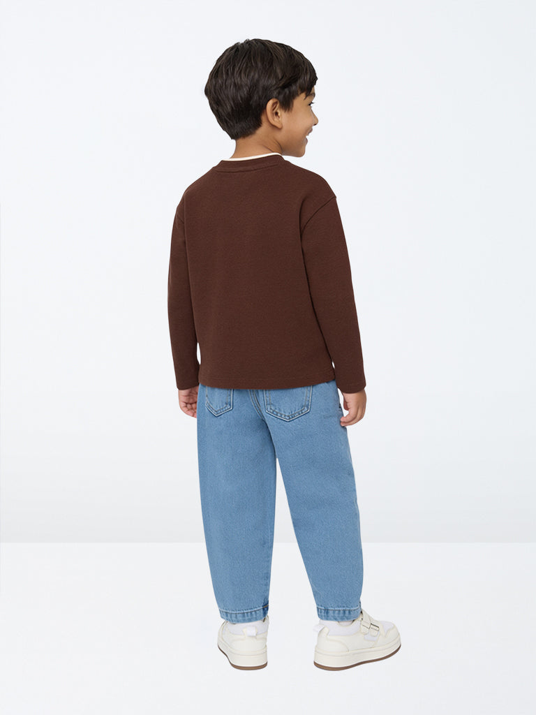 HOP Kids Boys Blue Printed Mid-Rise Relaxed-Fit Jeans