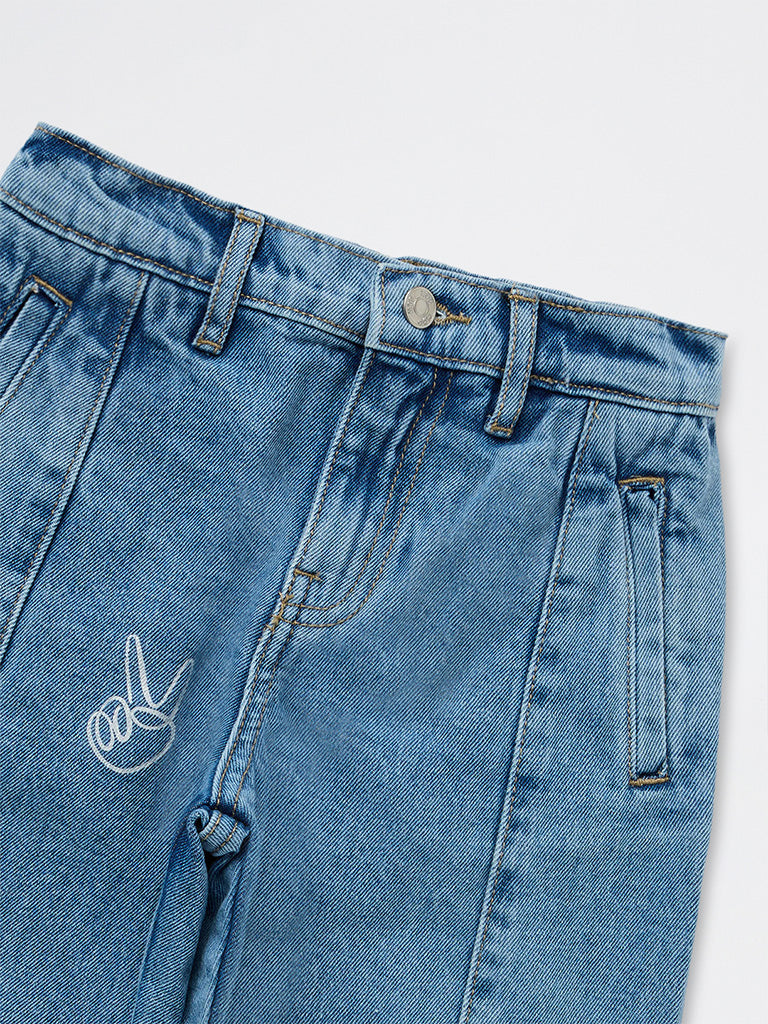 HOP Kids Boys Blue Printed Mid-Rise Relaxed-Fit Jeans