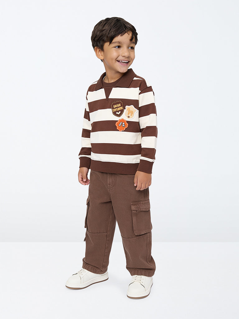 HOP Kids Boys Dark Brown Relaxed-Fit Mid-Rise Cargo Jeans