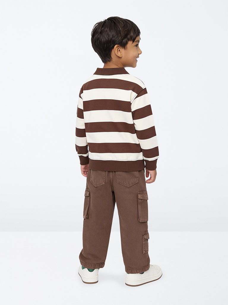 HOP Kids Boys Dark Brown Relaxed-Fit Mid-Rise Cargo Jeans