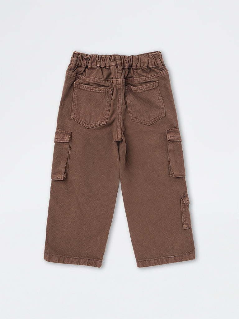 HOP Kids Boys Dark Brown Relaxed-Fit Mid-Rise Cargo Jeans