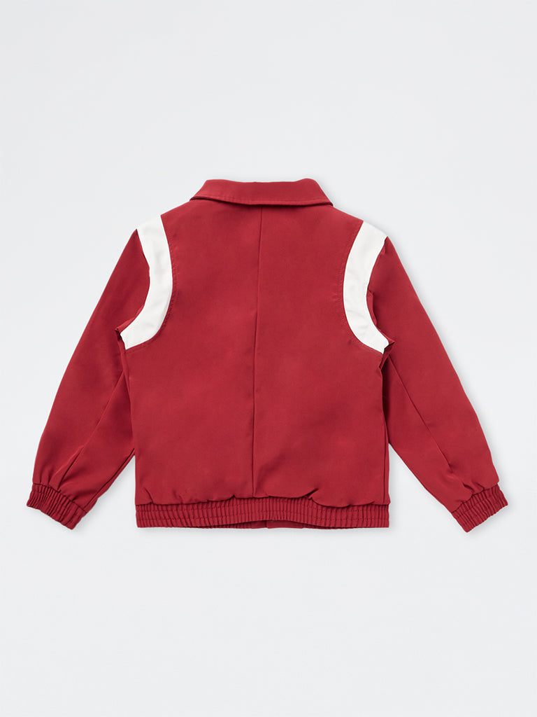 Boys Red Japanese Text Printed Jacket