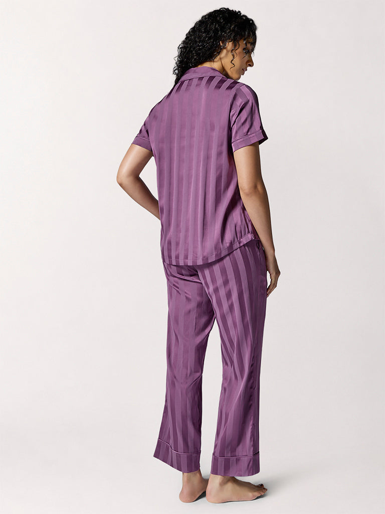 Wunderlove Purple Striped Shirt and Pyjamas Set