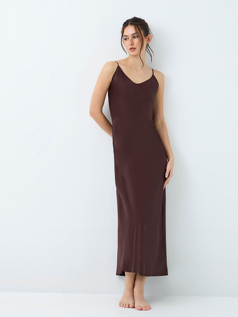 Wunderlove Dark Brown Satin Slip Dress