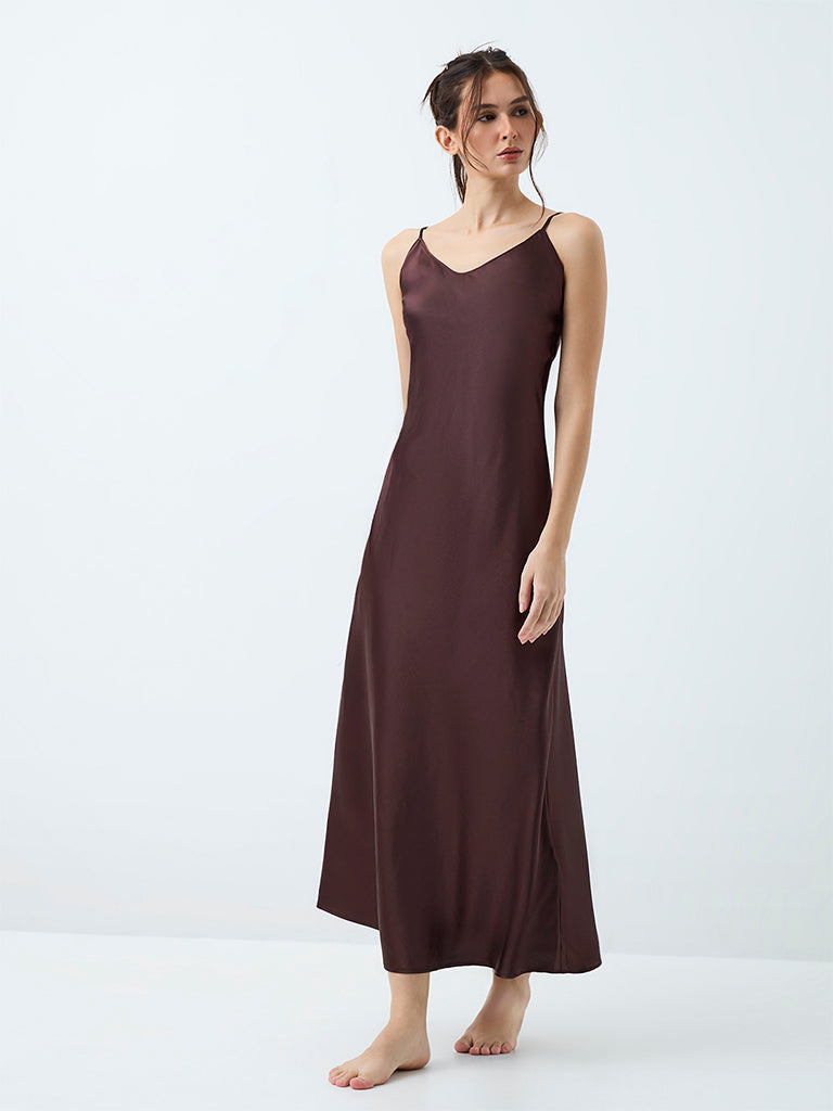 Wunderlove Dark Brown Satin Slip Dress