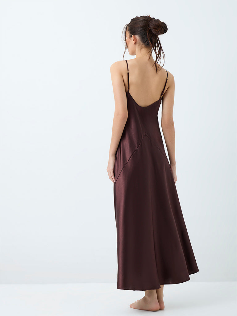 Wunderlove Dark Brown Satin Slip Dress