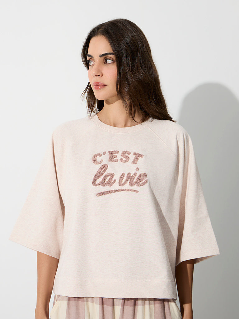 Wunderlove Cream Text-Embroidered T-Shirt