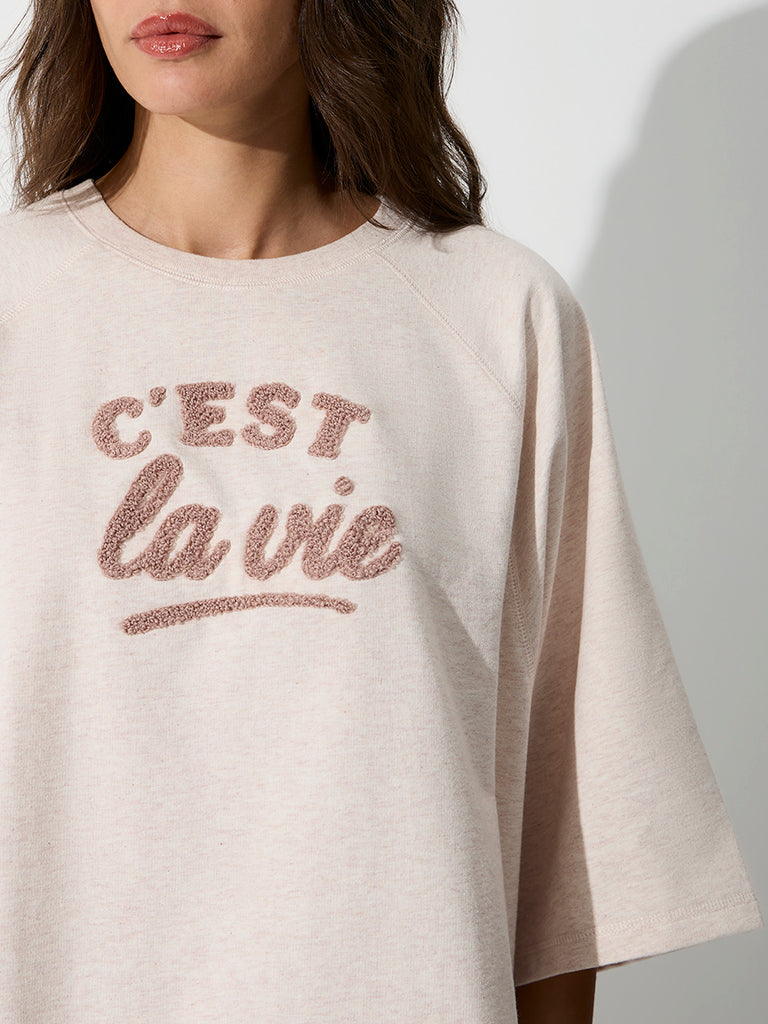 Wunderlove Cream Text-Embroidered T-Shirt
