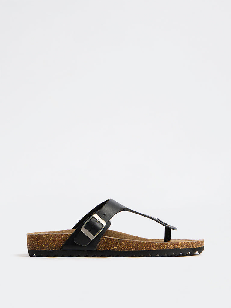 SOLEPLAY Black Thong-Strap Suede Sandals