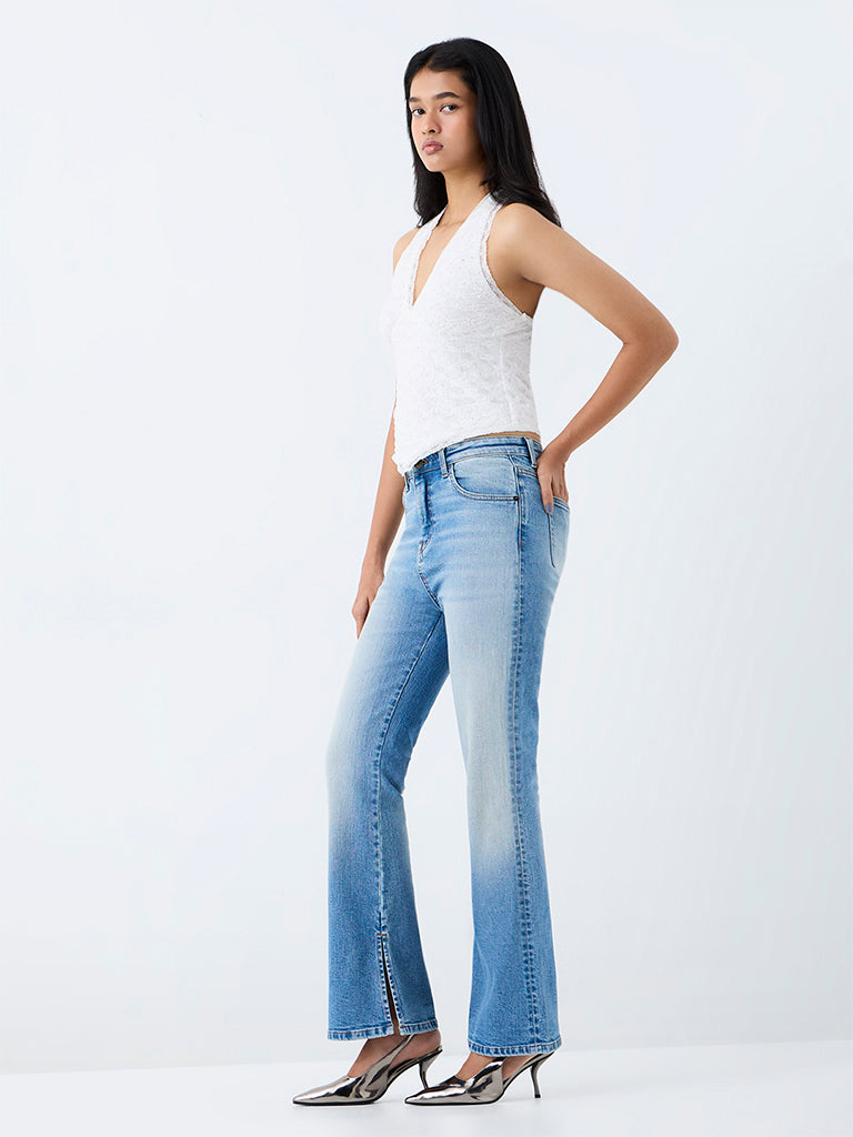 Nuon White Halter-Neck Lace Top
