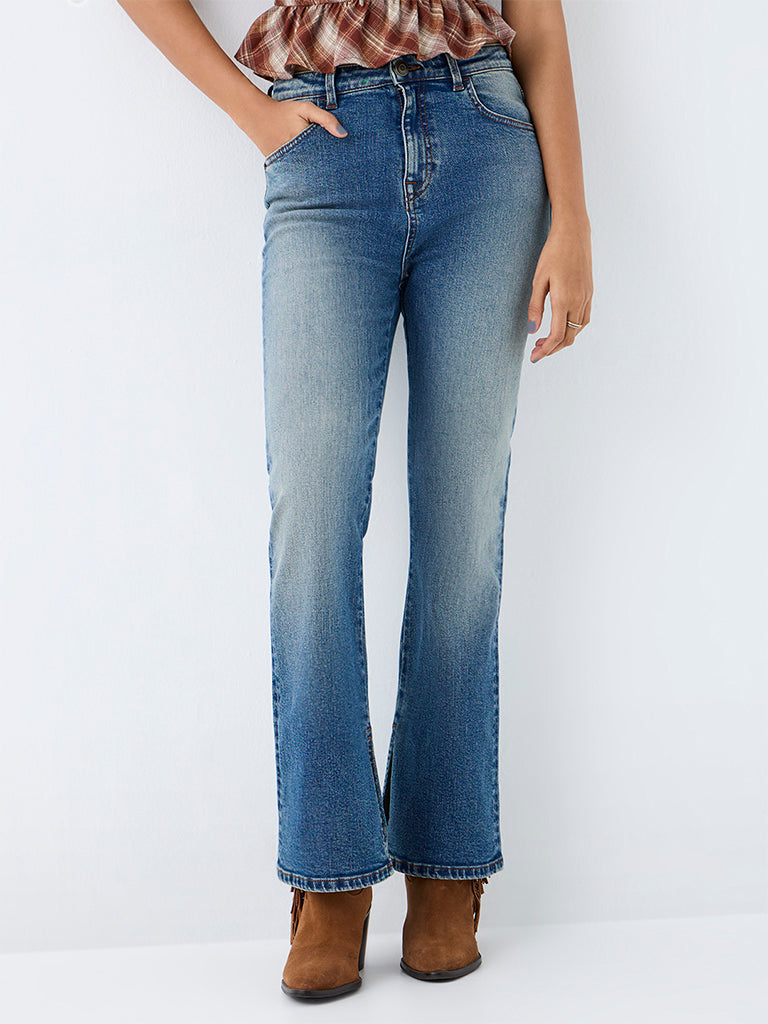 Nuon Blue-Wash High-Waist Flared Fit Jeans