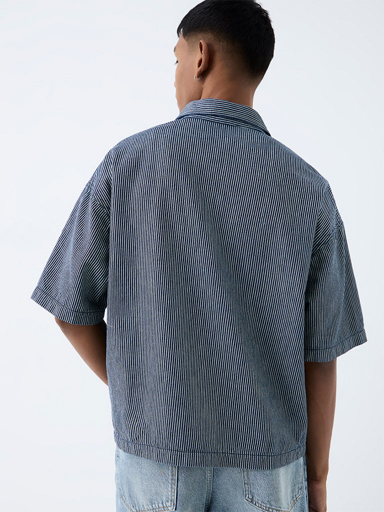 Nuon Navy Striped Relaxed-Fit Cotton Shirt