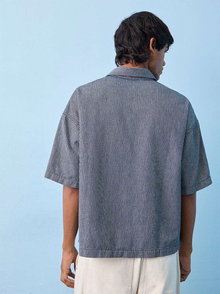 Nuon Navy Striped Relaxed-Fit Cotton Shirt