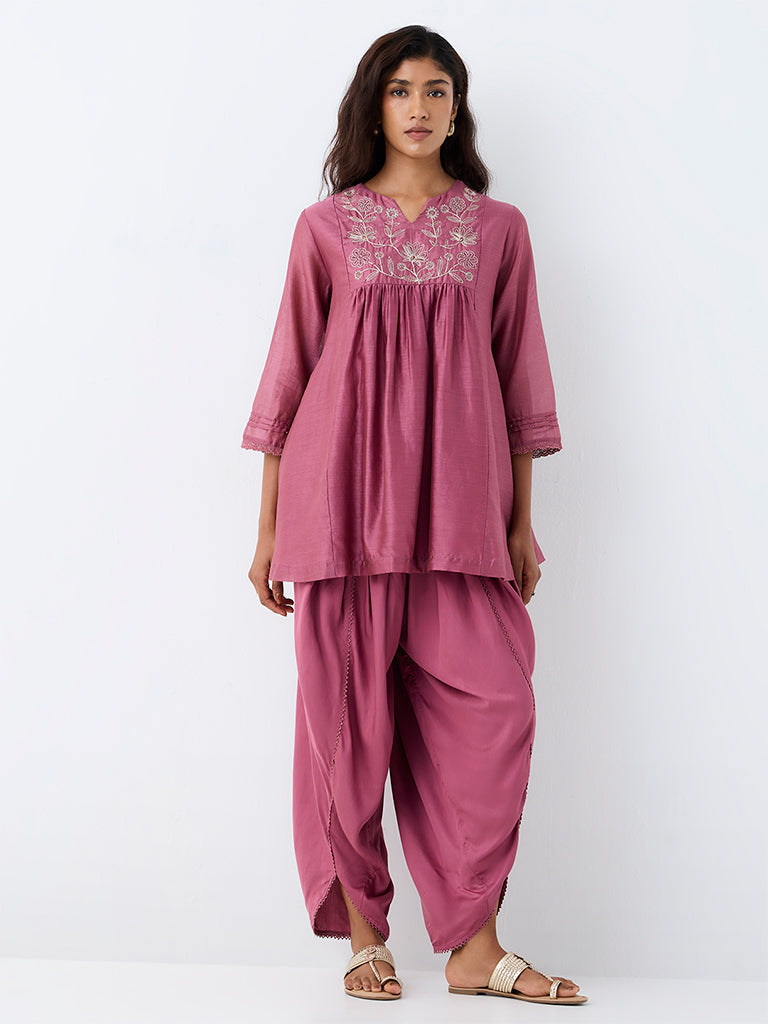 Zuba Pink Solid Dhoti Pants