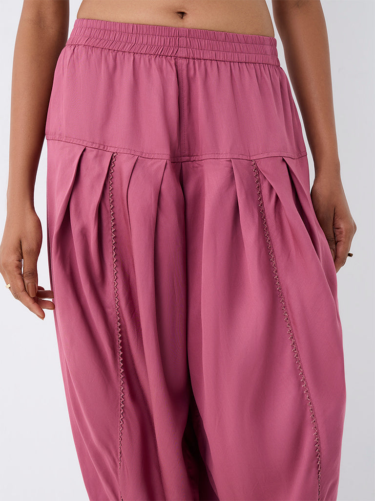 Zuba Pink Solid Dhoti Pants