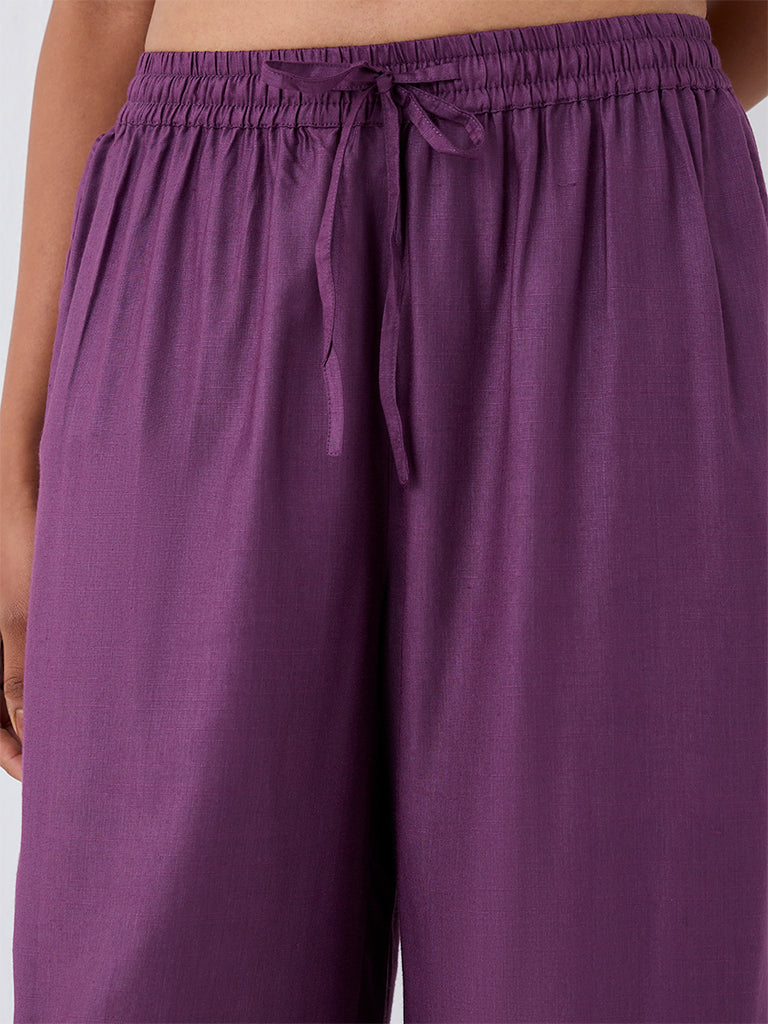 Zuba Purple Solid Cotton-Blend Pants