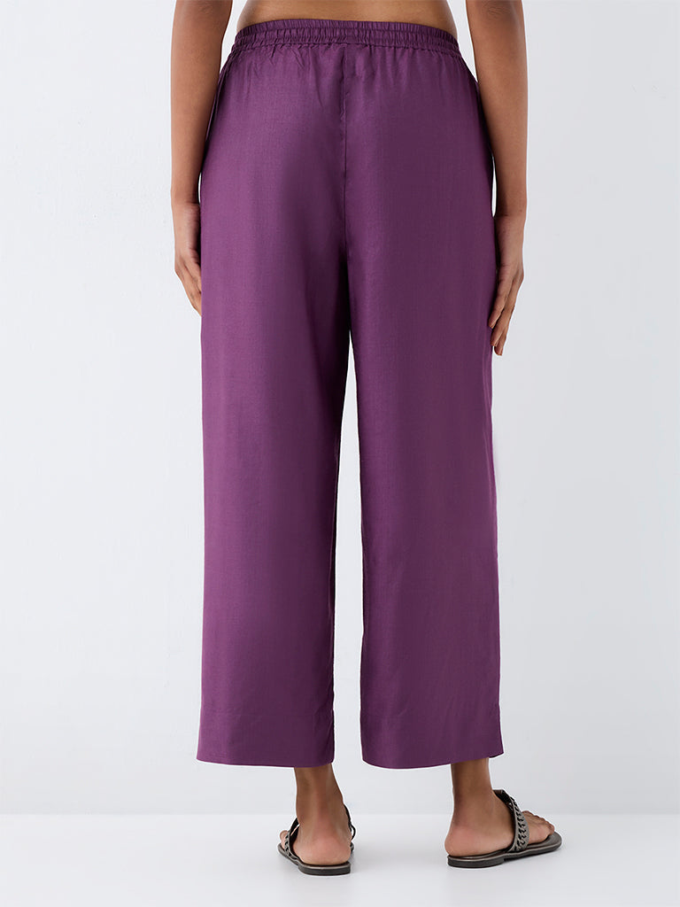 Zuba Purple Solid Cotton-Blend Pants