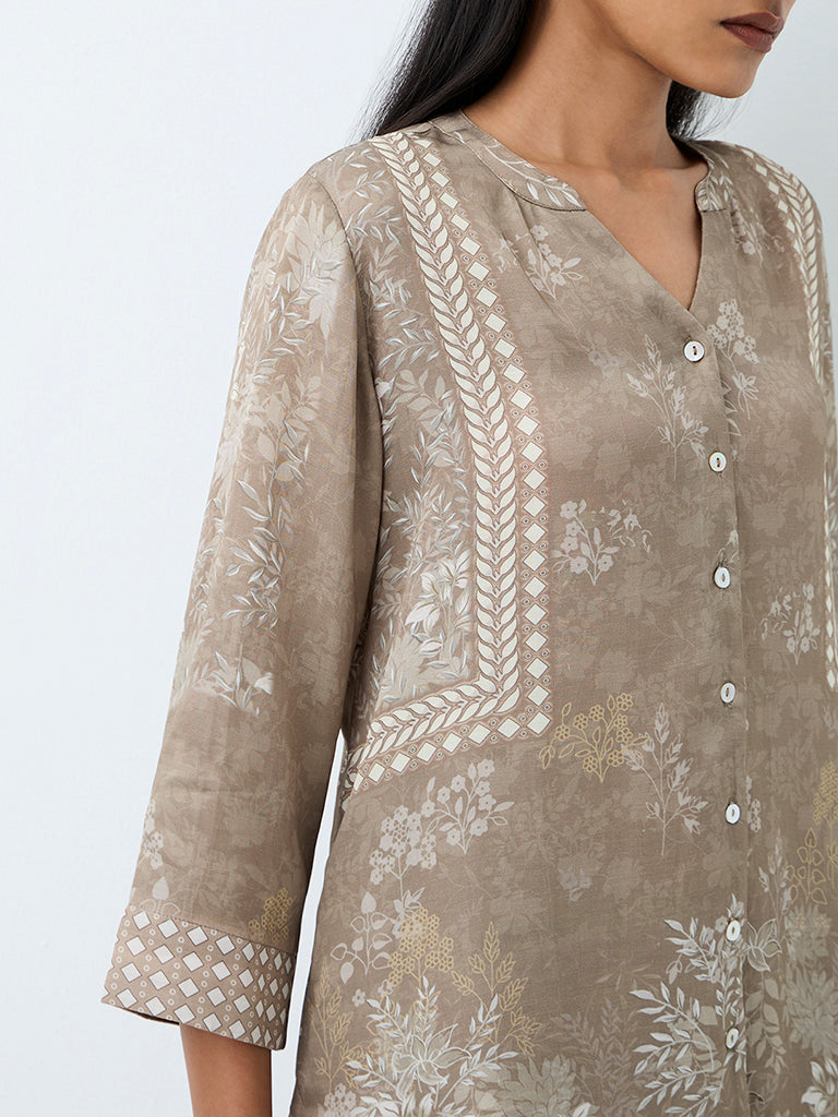 Zuba Grey Foliage Printed Pants