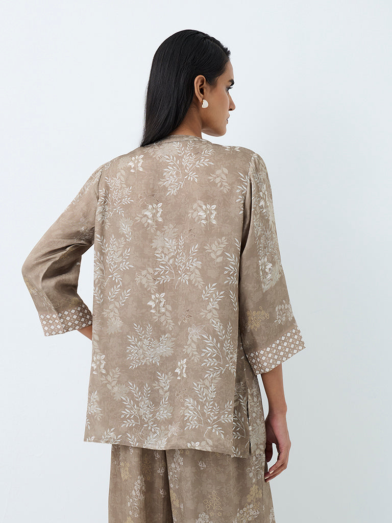 Zuba Grey Foliage Printed Pants