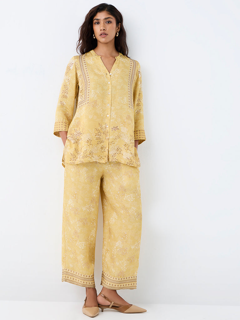 Zuba Yellow Foliage Printed Pants